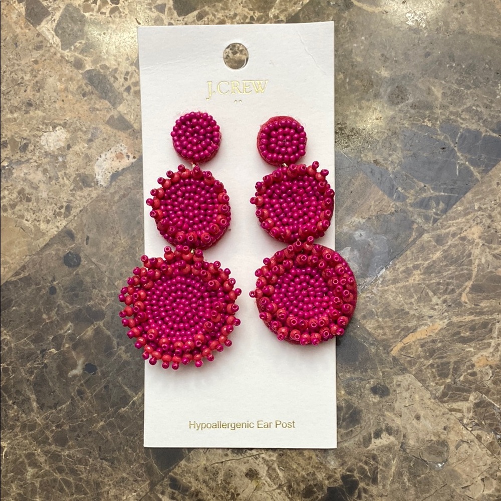 J. Crew Fuchsia Beaded Earrings